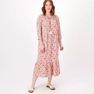 Denim & Co. Naturals Printed Regular Midi Dress - L - AntiqRoseFloral